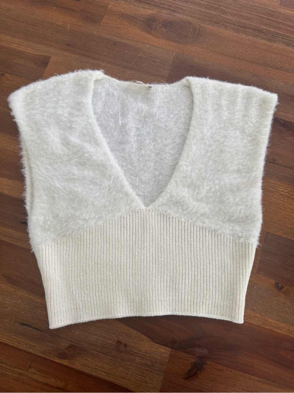 Free People V-Neck Sleeveless Sweater Vest - Cream